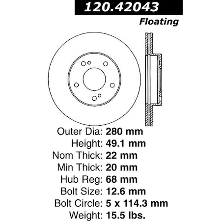Centric Parts Premium Brake Rotor, 120.42043 120.42043